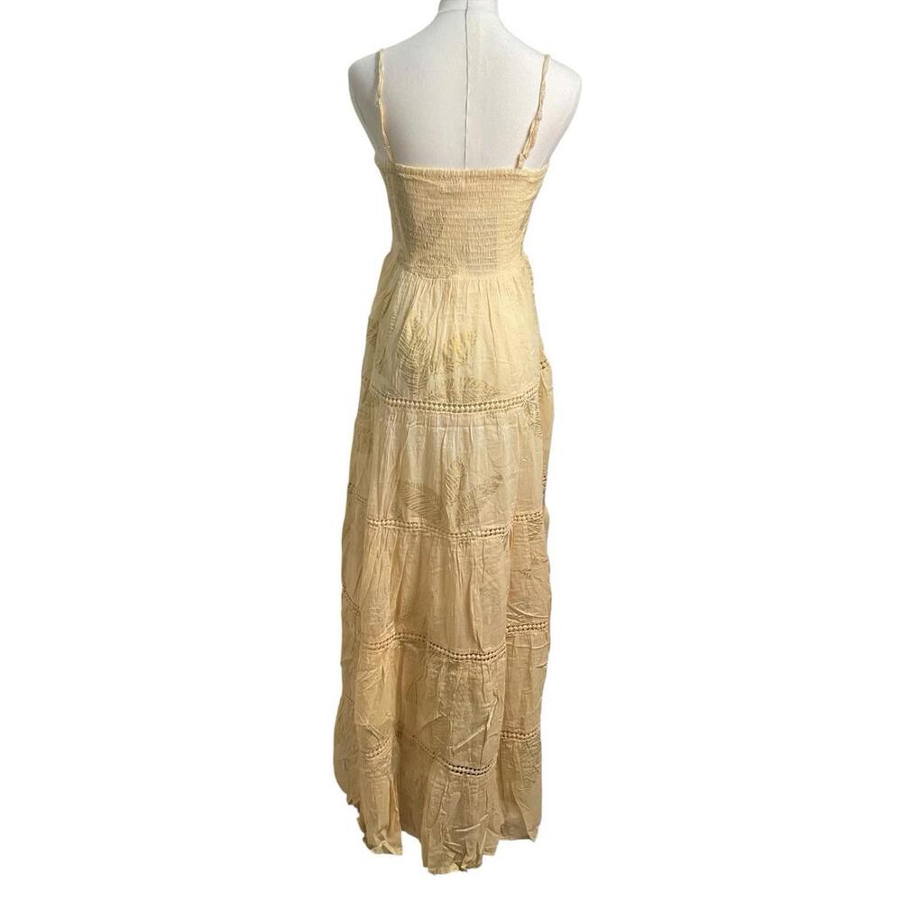Rhea Yellow Foil Print Maxi Dress One Size Ombre Smocked Boho Tiered NWT - Picture 5 of 7